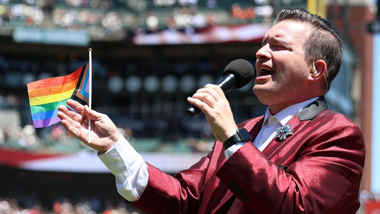 Jason Brock sings national anthem at SF Giants Pride Day Game in Oracle Park 2024